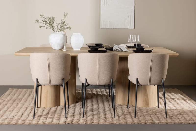 Matgruppe Olivia 210 cm Rektangulær med 6 Modesto stoler - Whitewash/Beige - Møbler - Bord - Spisegruppe