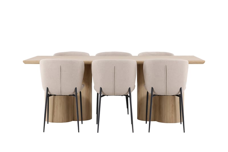 Matgruppe Olivia 210 cm Rektangulær med 6 Modesto stoler - Whitewash/Beige - Møbler - Bord - Spisegruppe