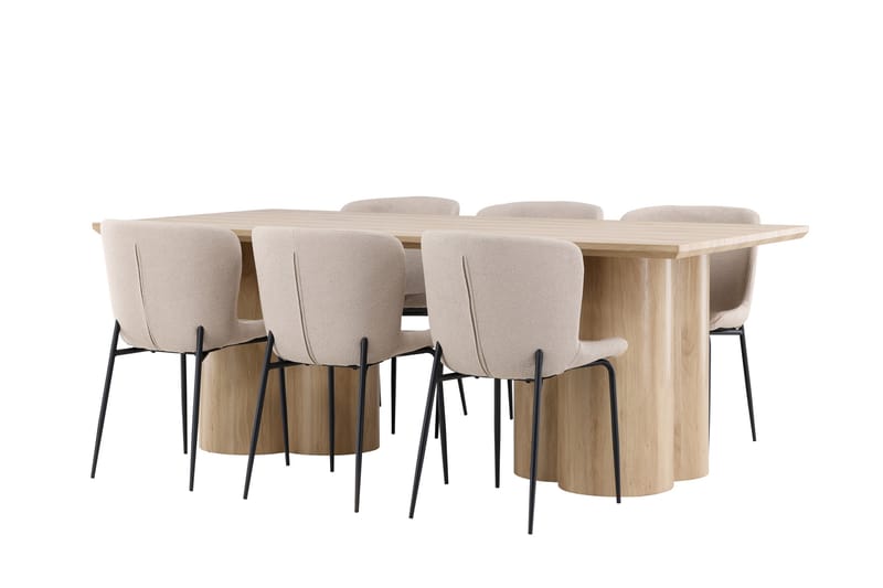 Matgruppe Olivia 210 cm Rektangulær med 6 Modesto stoler - Whitewash/Beige - Møbler - Bord - Spisegruppe