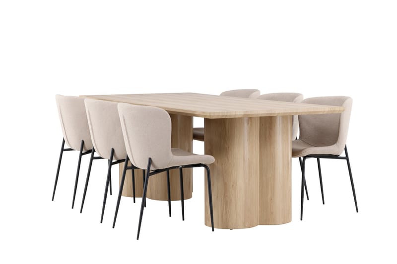 Matgruppe Olivia 210 cm Rektangulær med 6 Modesto stoler - Whitewash/Beige - Møbler - Bord - Spisegruppe