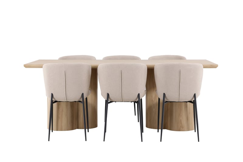 Matgruppe Olivia 210 cm Rektangulær med 6 Modesto stoler - Whitewash/Beige - Møbler - Bord - Spisegruppe