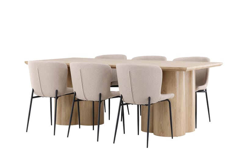 Matgruppe Olivia 210 cm Rektangulær med 6 Modesto stoler - Whitewash/Beige - Møbler - Bord - Spisegruppe