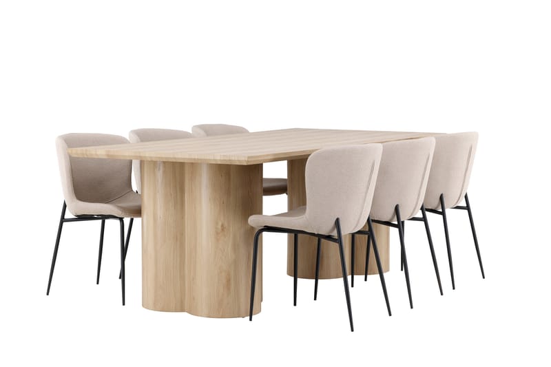 Matgruppe Olivia 210 cm Rektangulær med 6 Modesto stoler - Whitewash/Beige - Møbler - Bord - Spisegruppe