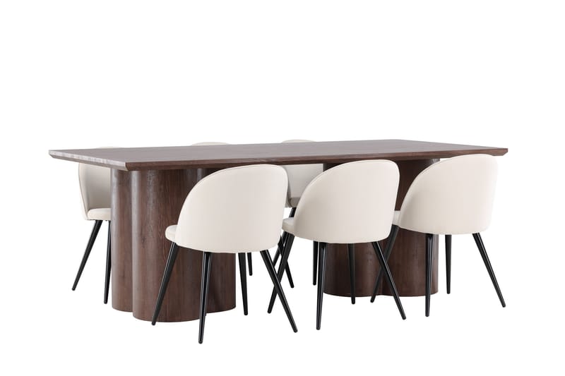 Matgruppe Olivia 210 cm Rektangulær med 6 Velvet stoler - Mocca/Beige - Møbler - Bord - Spisegruppe