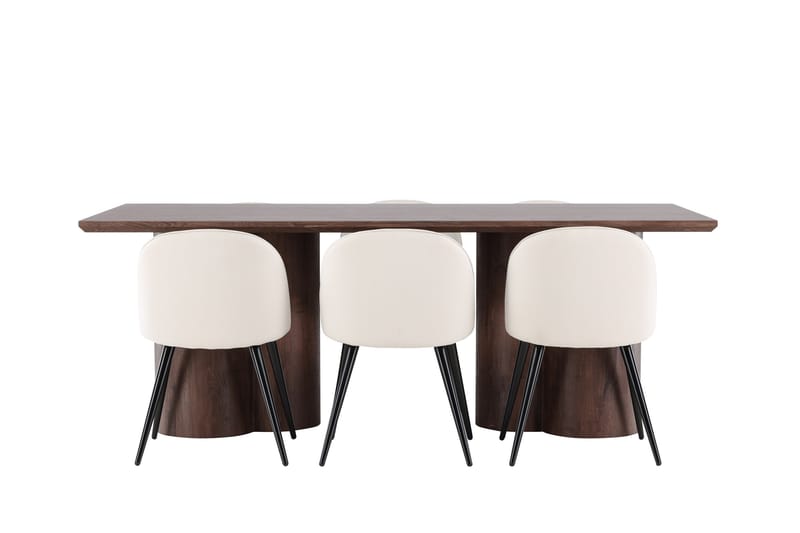 Matgruppe Olivia 210 cm Rektangulær med 6 Velvet stoler - Mocca/Beige - Møbler - Bord - Spisegruppe