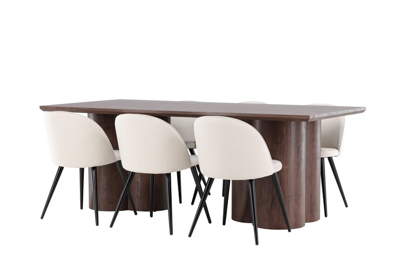 Matgruppe Olivia 210 cm Rektangulær med 6 Velvet stoler - Mocca/Beige - Møbler - Bord - Spisegruppe