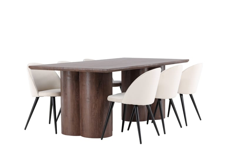 Matgruppe Olivia 210 cm Rektangulær med 6 Velvet stoler - Mocca/Beige - Møbler - Bord - Spisegruppe