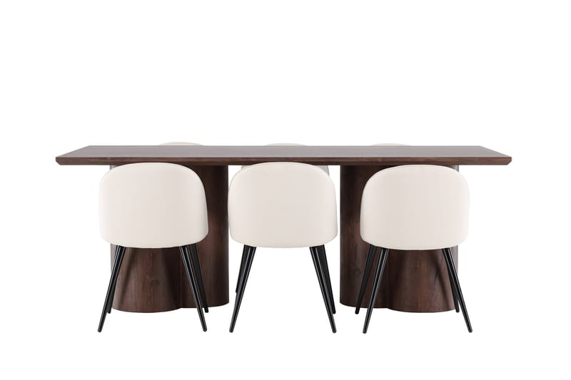 Matgruppe Olivia 210 cm Rektangulær med 6 Velvet stoler - Mocca/Beige - Møbler - Bord - Spisegruppe