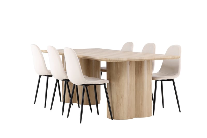 Matgruppe Olivia 210 cm Rektangulær med 6 Polar stoler - Whitewash/Beige - Møbler - Bord - Spisegruppe