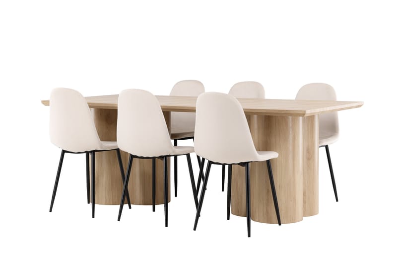 Matgruppe Olivia 210 cm Rektangulær med 6 Polar stoler - Whitewash/Beige - Møbler - Bord - Spisegruppe