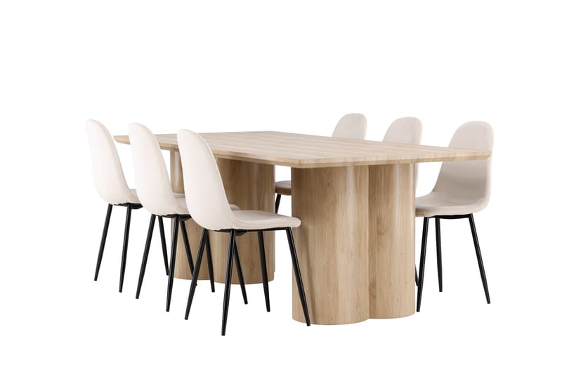 Matgruppe Olivia 210 cm Rektangulær med 6 Polar stoler - Whitewash/Beige - Møbler - Bord - Spisegruppe