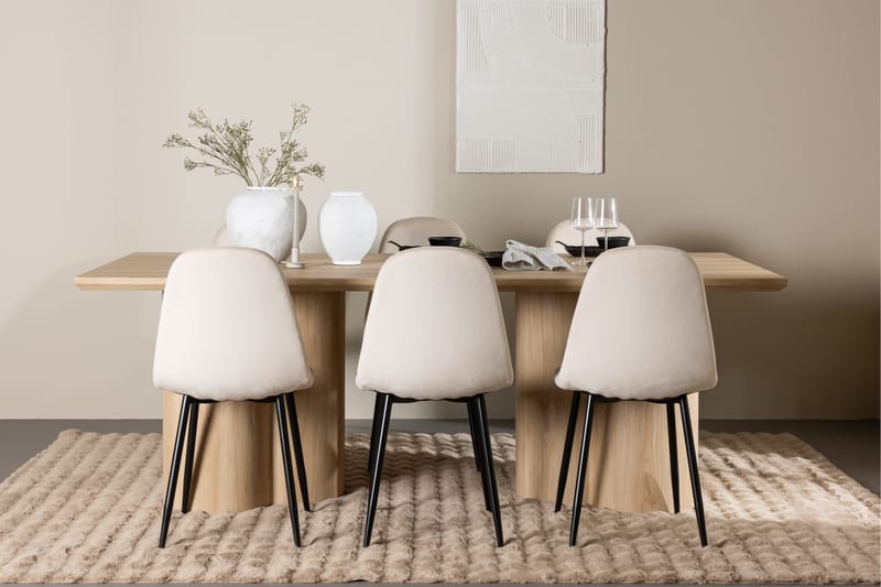 Matgruppe Olivia 210 cm Rektangulær med 6 Polar stoler - Whitewash/Beige - Møbler - Bord - Spisegruppe