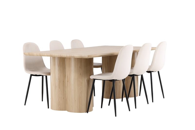 Matgruppe Olivia 210 cm Rektangulær med 6 Polar stoler - Whitewash/Beige - Møbler - Bord - Spisegruppe