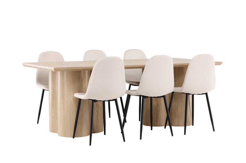 Matgruppe Olivia 210 cm Rektangulær med 6 Polar stoler - Whitewash/Beige - Møbler - Bord - Spisegruppe