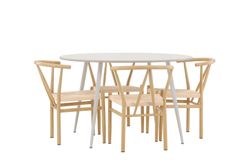 Matgruppe Plaza 120 cm Rund med 4 Alfons stoler - Beige/Beige - Møbler - Bord - Spisegruppe