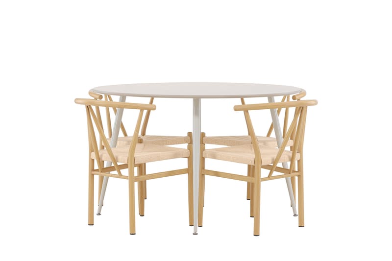 Matgruppe Plaza 120 cm Rund med 4 Alfons stoler - Beige/Beige - Møbler - Bord - Spisegruppe