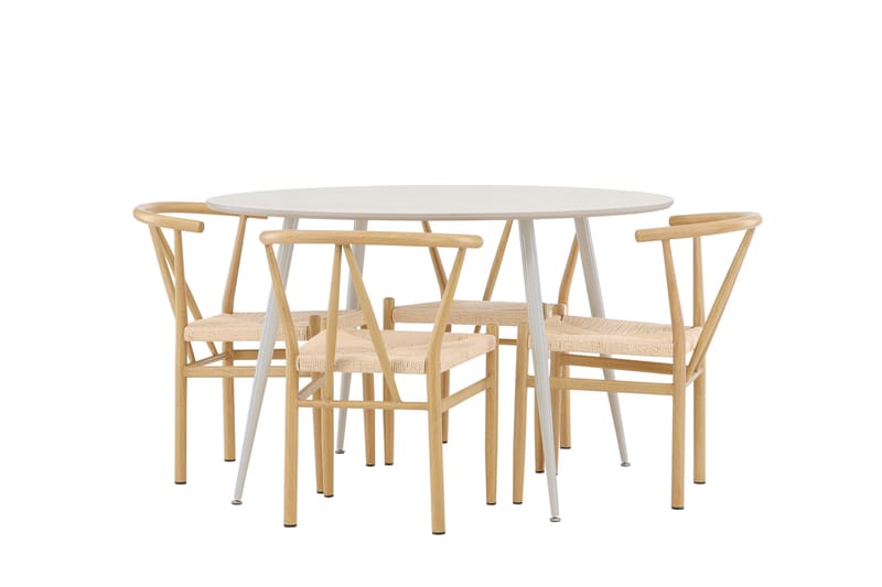 Matgruppe Plaza 120 cm Rund med 4 Alfons stoler - Beige/Beige - Møbler - Bord - Spisegruppe