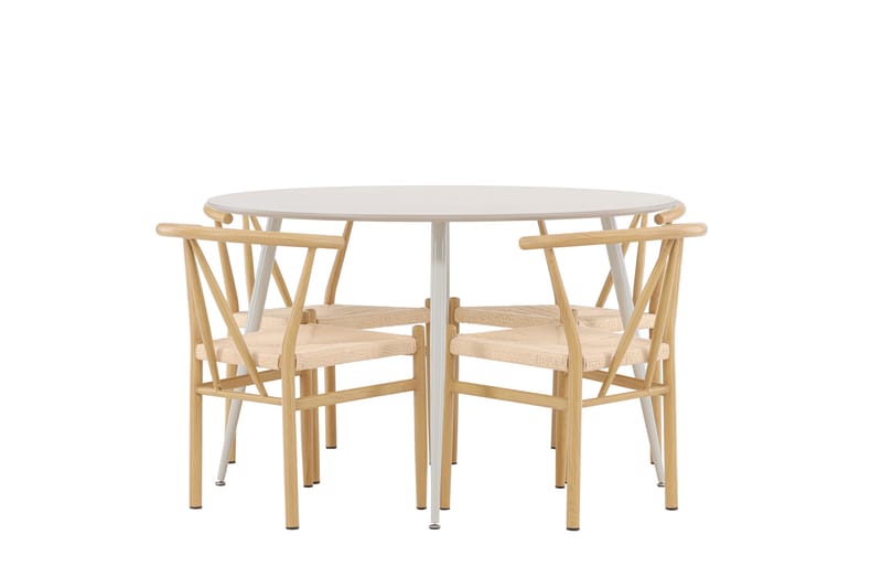 Matgruppe Plaza 120 cm Rund med 4 Alfons stoler - Beige/Beige - Møbler - Bord - Spisegruppe