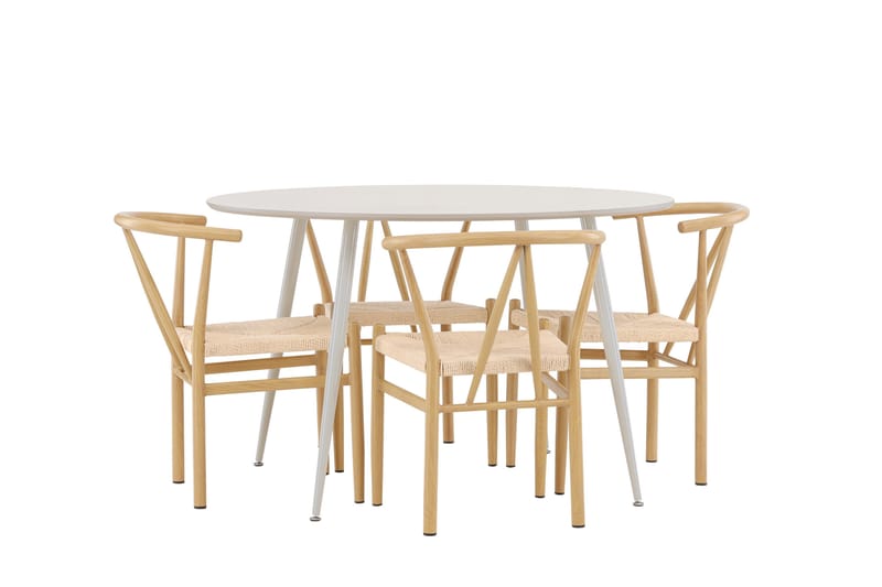 Matgruppe Plaza 120 cm Rund med 4 Alfons stoler - Beige/Beige - Møbler - Bord - Spisegruppe