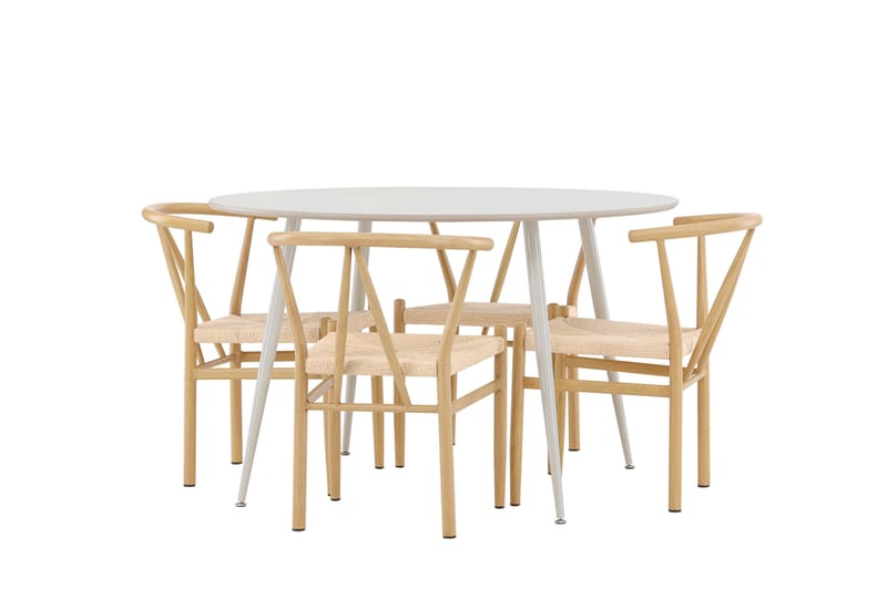 Matgruppe Plaza 120 cm Rund med 4 Alfons stoler - Beige/Beige - Møbler - Bord - Spisegruppe