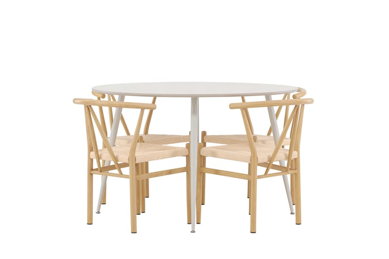 Matgruppe Plaza 120 cm Rund med 4 Alfons stoler - Beige/Beige - Møbler - Bord - Spisegruppe