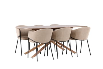 Matgruppe Piazza 180 cm Rektangulær med 6 Evelina stoler - Mocca/Beige - Møbler - Bord - Spisegruppe