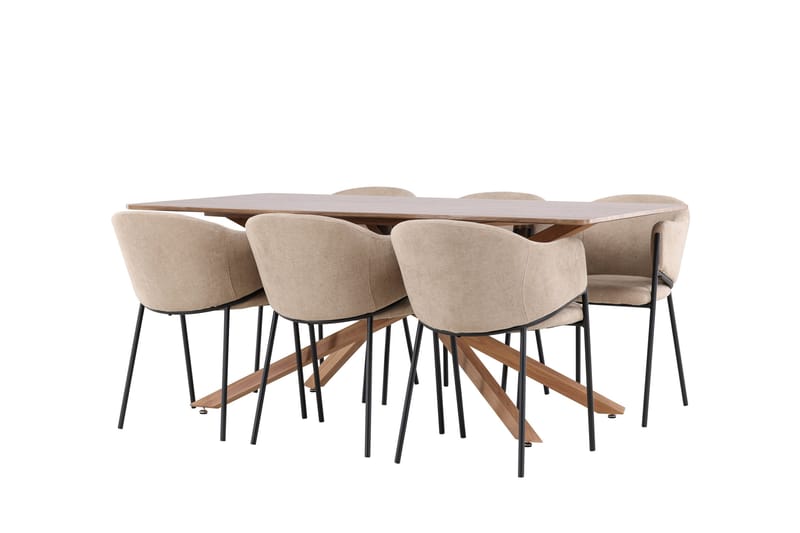 Matgruppe Piazza 180 cm Rektangulær med 6 Evelina stoler - Mocca/Beige - Møbler - Bord - Spisegruppe