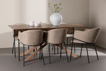 Matgruppe Piazza 180 cm Rektangulær med 6 Evelina stoler - Mocca/Beige - Møbler - Bord - Spisegruppe