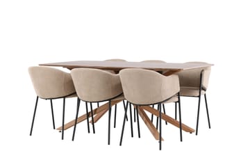 Matgruppe Piazza 180 cm Rektangulær med 6 Evelina stoler - Mocca/Beige - Møbler - Bord - Spisegruppe