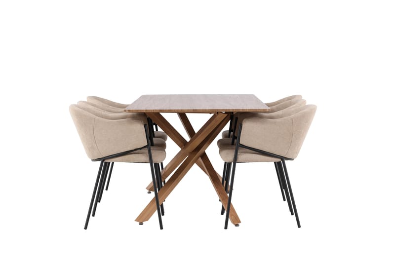 Matgruppe Piazza 180 cm Rektangulær med 6 Evelina stoler - Mocca/Beige - Møbler - Bord - Spisegruppe