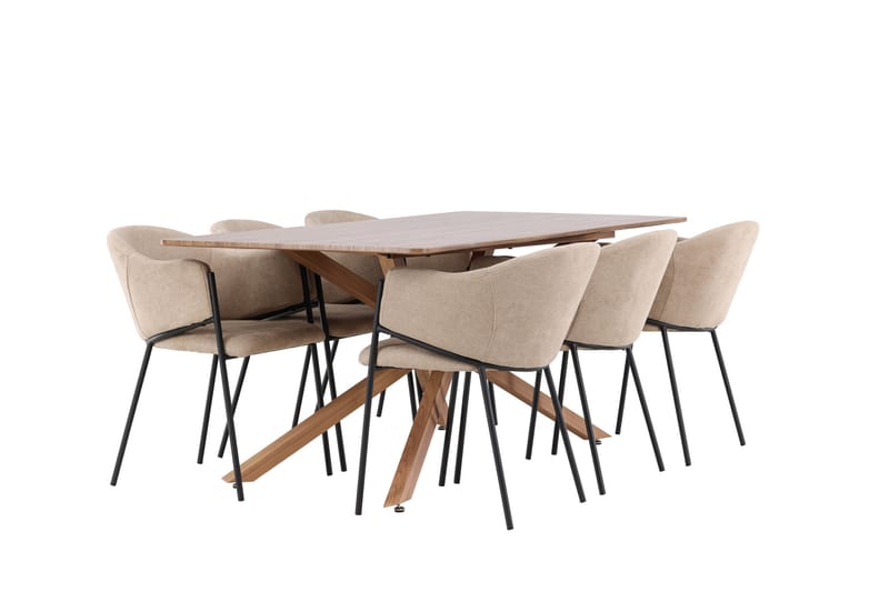 Matgruppe Piazza 180 cm Rektangulær med 6 Evelina stoler - Mocca/Beige - Møbler - Bord - Spisegruppe