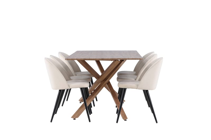 Matgruppe Piazza 180 cm Rektangulær med 6 Velvet stoler - Mocca/Beige - Møbler - Bord - Spisegruppe