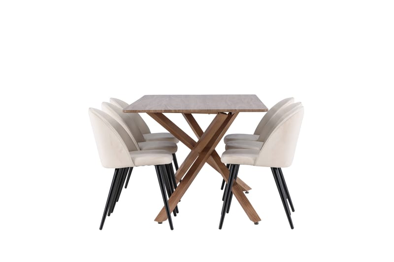 Matgruppe Piazza 180 cm Rektangulær med 6 Velvet stoler - Mocca/Beige - Møbler - Bord - Spisegruppe