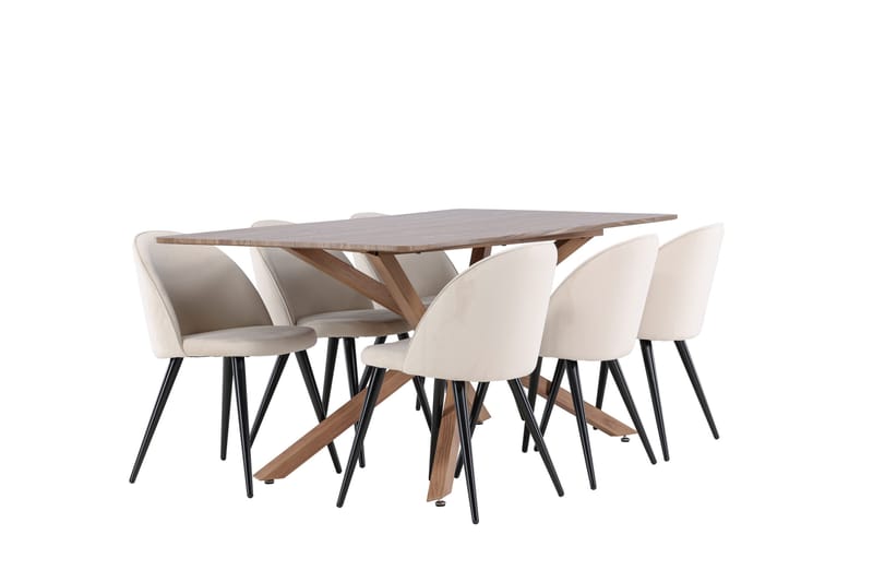 Matgruppe Piazza 180 cm Rektangulær med 6 Velvet stoler - Mocca/Beige - Møbler - Bord - Spisegruppe