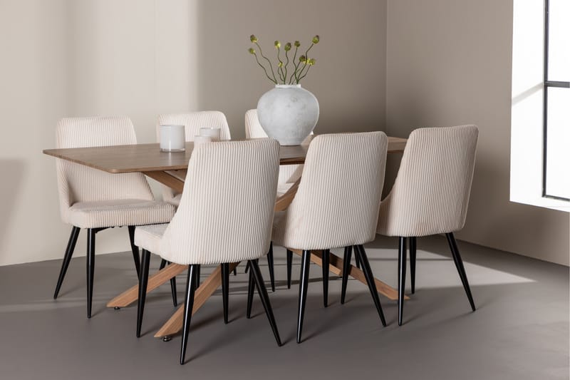 Matgruppe Piazza 180 cm Rektangulær med 6 Leone stoler - Mocca/Beige - Møbler - Bord - Spisegruppe