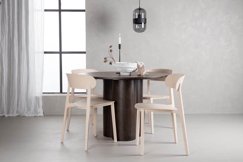 Olivia Spisegruppe 110 cm Rund med 4 Åstol Stoler - Beige - Møbler - Bord - Spisegruppe