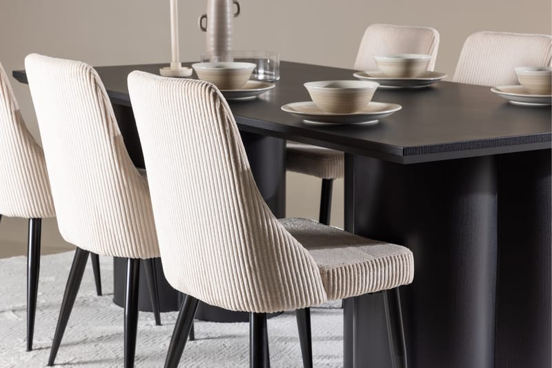 Olivia Spisegruppe 210 cm Rektangulær med 6 Leone stoler - Sort/Beige - Møbler - Bord - Spisegruppe