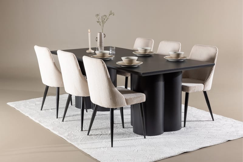 Olivia Spisegruppe 210 cm Rektangulær med 6 Leone stoler - Sort/Beige - Møbler - Bord - Spisegruppe