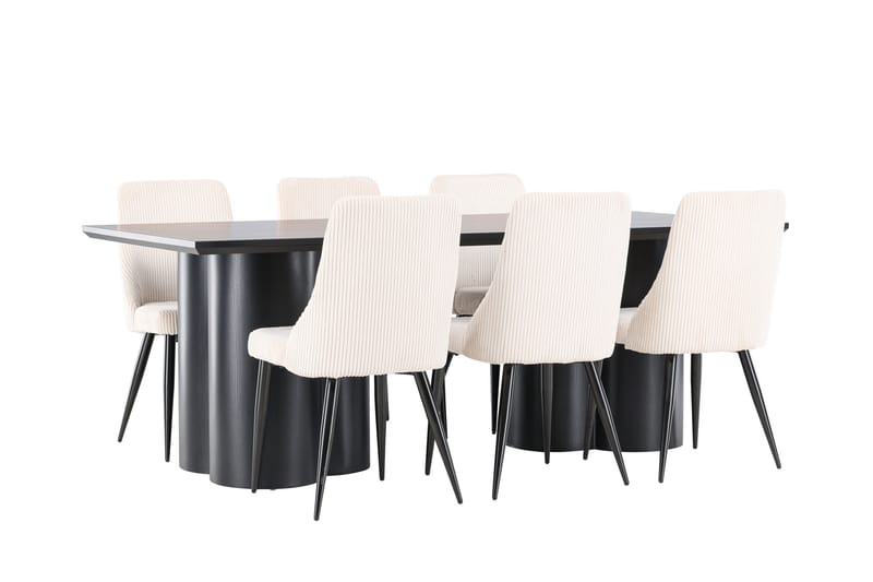 Olivia Spisegruppe 210 cm Rektangulær med 6 Leone stoler - Sort/Beige - Møbler - Bord - Spisegruppe