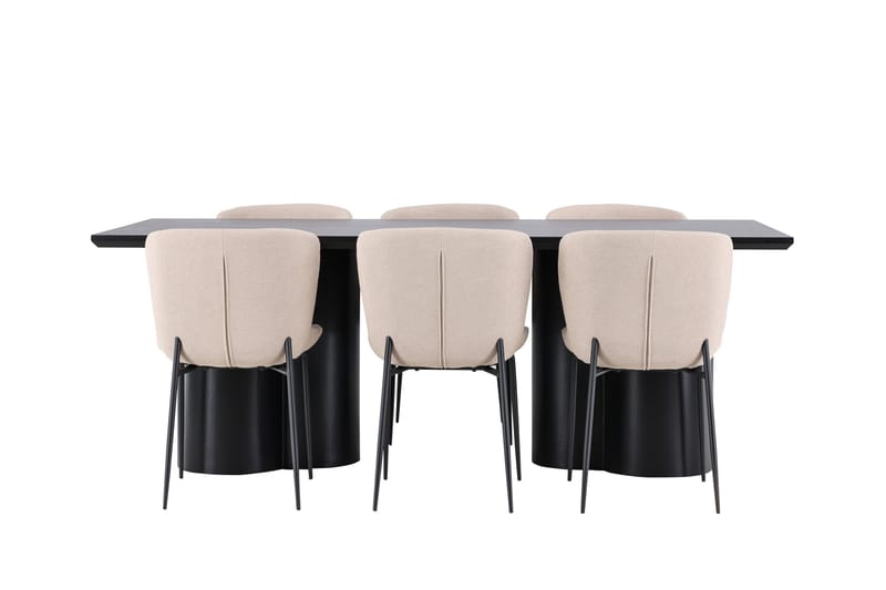 Olivia Spisegruppe 210 cm Rektangulær med 6 Modesto stoler - Sort/Beige - Møbler - Bord - Spisegruppe