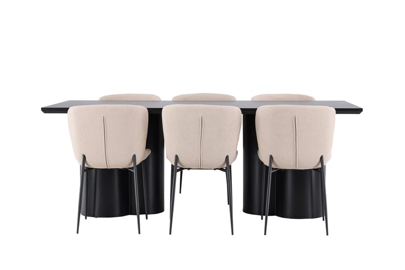 Olivia Spisegruppe 210 cm Rektangulær med 6 Modesto stoler - Sort/Beige - Møbler - Bord - Spisegruppe