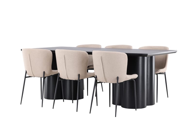 Olivia Spisegruppe 210 cm Rektangulær med 6 Modesto stoler - Sort/Beige - Møbler - Bord - Spisegruppe