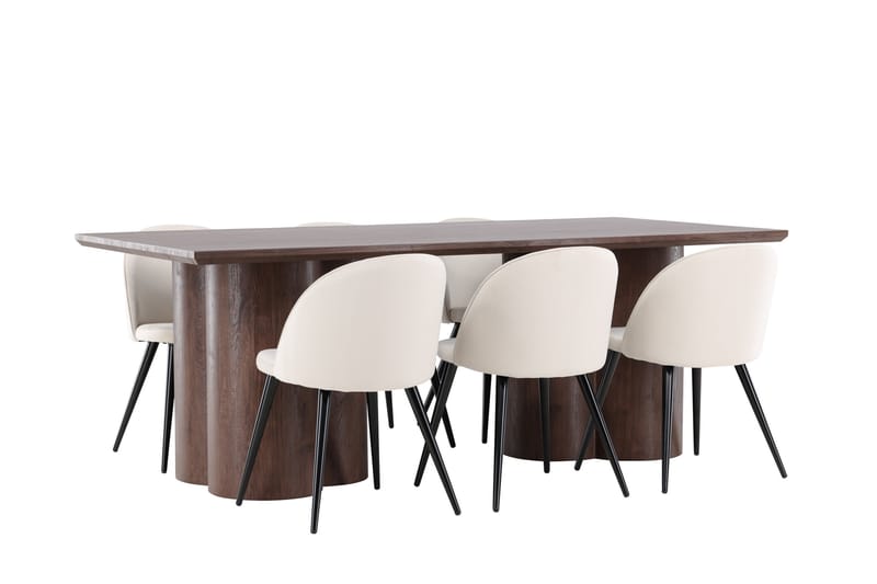 Olivia Spisegruppe 210 cm Rektangulær med 6 Velvet stoler - Mocca/Beige - Møbler - Bord - Spisegruppe