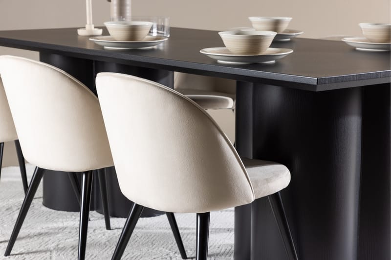 Olivia Spisegruppe 210 cm Rektangulær med 6 Velvet stoler - Sort/Beige - Møbler - Bord - Spisegruppe