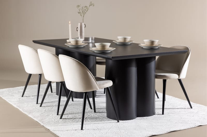 Olivia Spisegruppe 210 cm Rektangulær med 6 Velvet stoler - Sort/Beige - Møbler - Bord - Spisegruppe