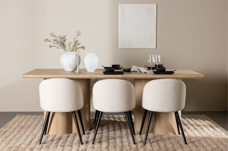 Olivia Spisegruppe 210 cm Rektangulær med 6 Velvet stoler - Whitewash/Beige - Møbler - Bord - Spisegruppe