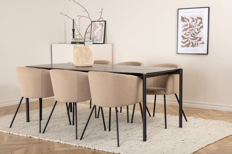 Pelle Spisegruppe 190 cm Rektangulær med 6 Berit Stoler - Beige - Møbler - Bord - Spisegruppe