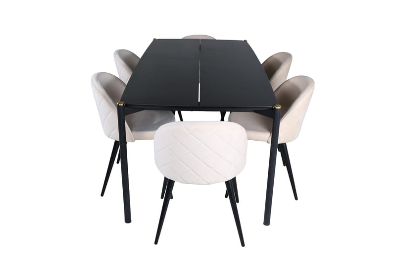 Pelle Spisegruppe 190 cm Rektangulær med 6 Velvet-stoler - Beige - Møbler - Bord - Spisegruppe