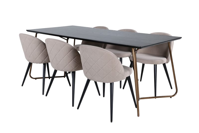 Petra Spisegruppe 190 cm Rektangulær med 6 Velvet Stoler - Beige - Møbler - Bord - Spisegruppe