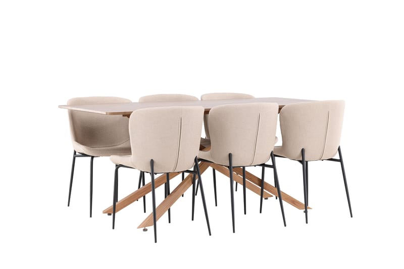 Piazza Spisegruppe 180 cm Rektangulær med 6 Modesto stoler - Mocca/Beige - Møbler - Bord - Spisegruppe